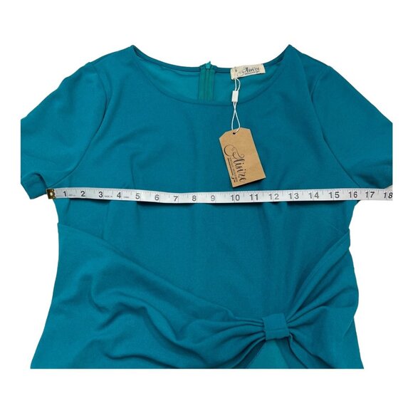 Aisire Vintage Redefined Dress Womens M Teal Chiffon Midi Faux Wrap Waist Ruffle - Picture 7 of 10